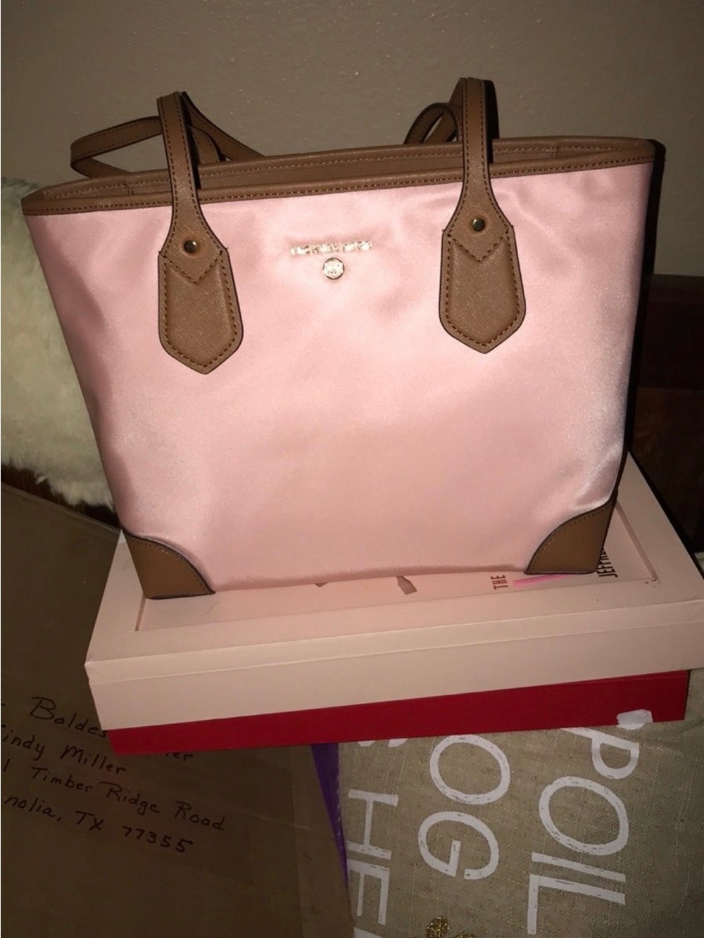 Michael Kors Small Pink and Brown Tote Bag